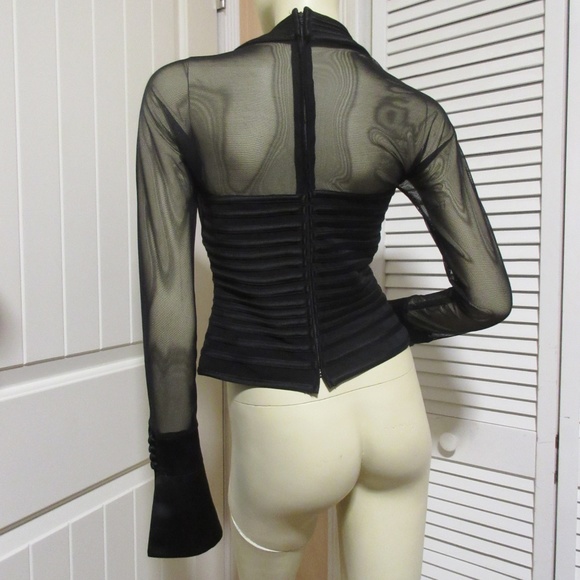 JS Collections Black Sheer Mesh Evening Top Cocktail Party Whimsigoth Goth Glam - Picture 7 of 8